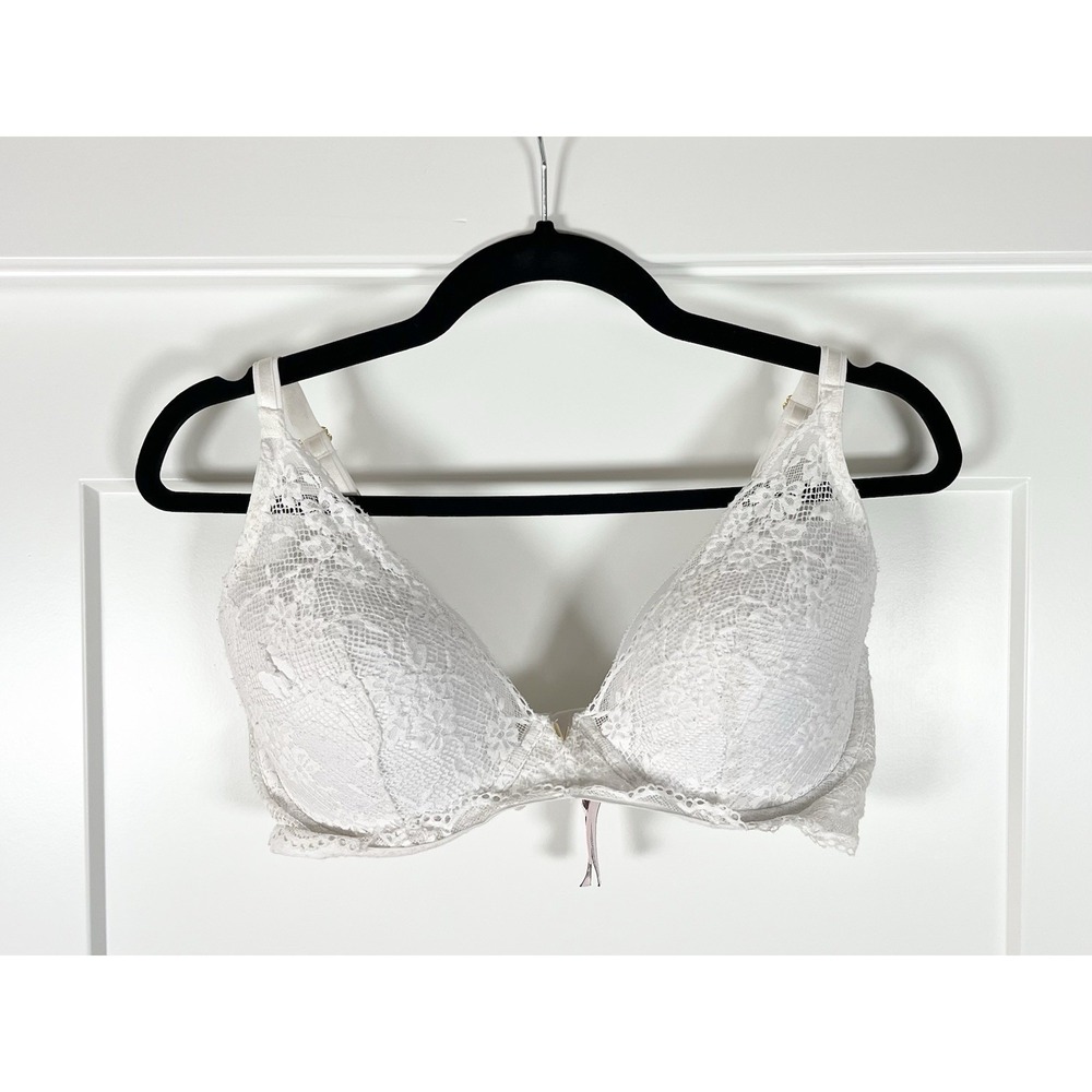 Victoria's Secret Bra 36DD White Lace Push Up Plunge Underwire Lingerie Coquette